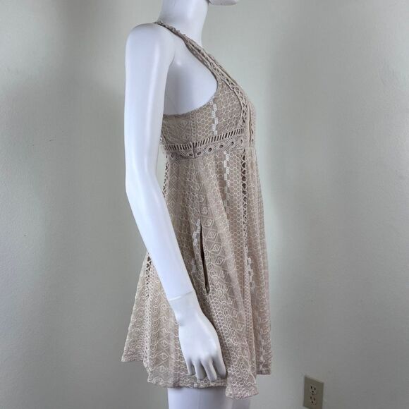 Free People Wherever You Go Size 4 Crochet Babydoll Mini Fit & Flare Dress Boho - Picture 10 of 14